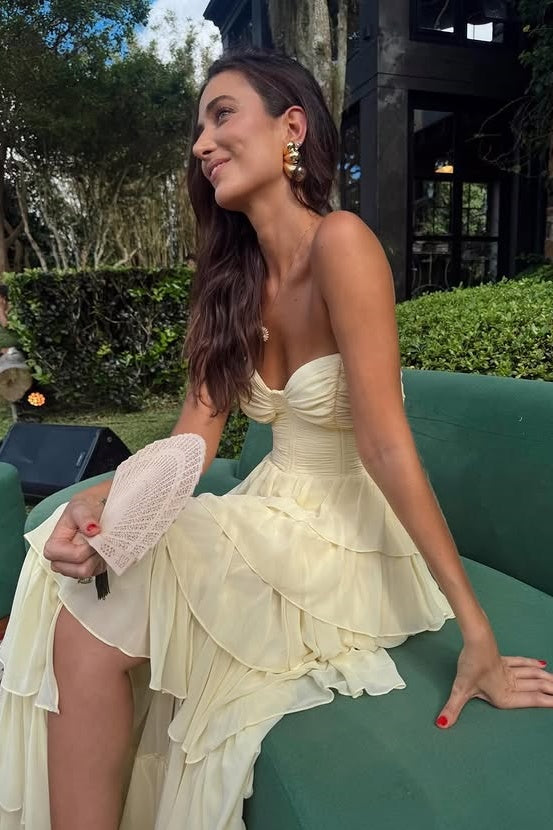 Chic Sweetheart Sleeveless Chiffon A-Line Tiered Party Prom Dress