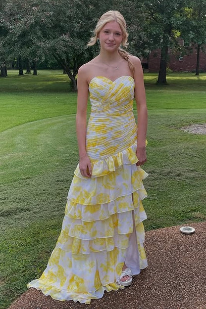 Chic Sweetheart Strapless Pleated Chiffon Tiered Party Prom Dress