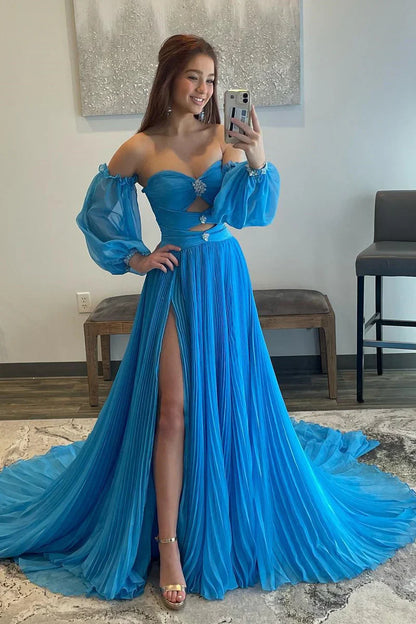 Chic Tulle A-Line Sweetheart With Side Slit Prom Dress