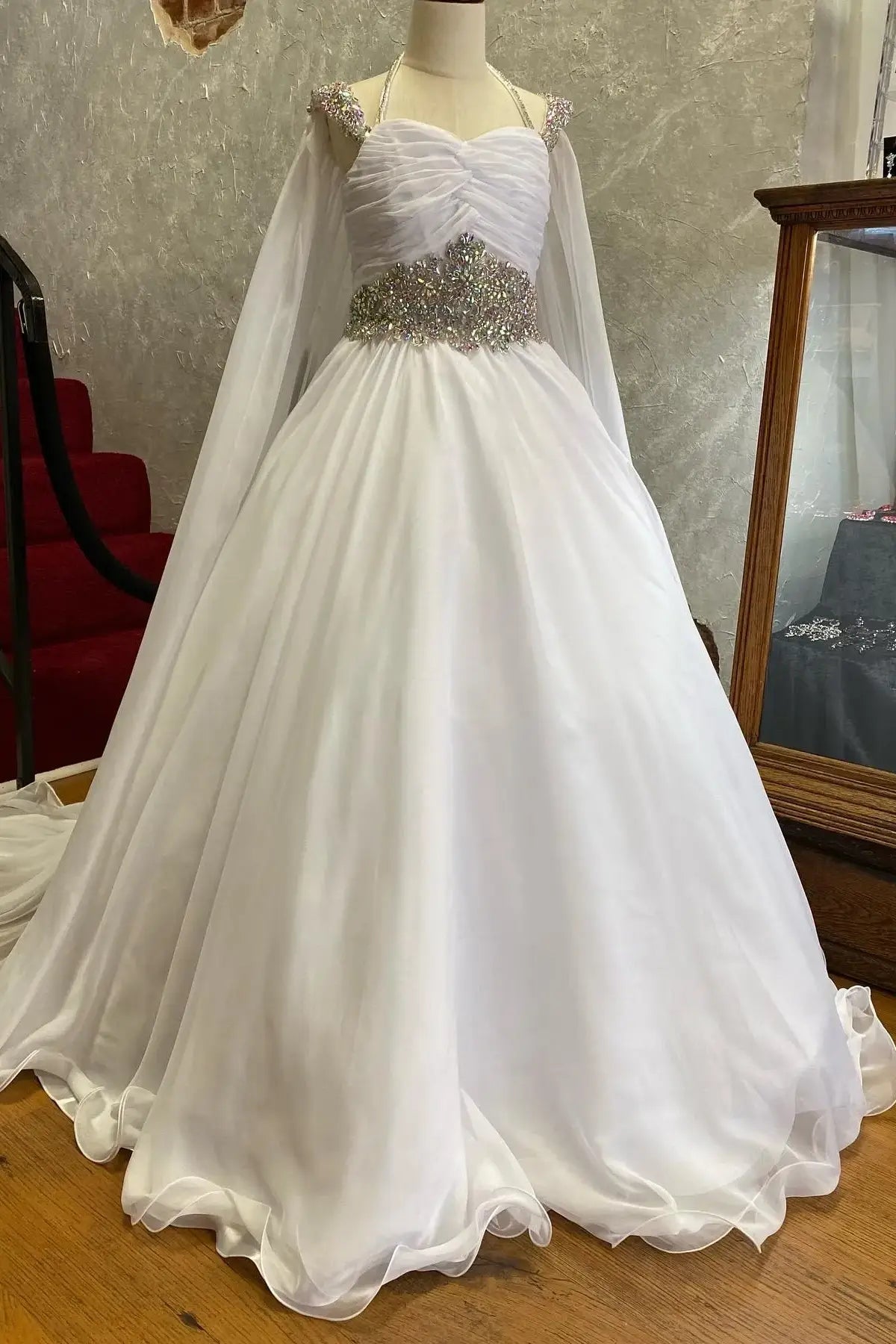 Chiffon A-Line Beaded Girl Pageant Dress With Train