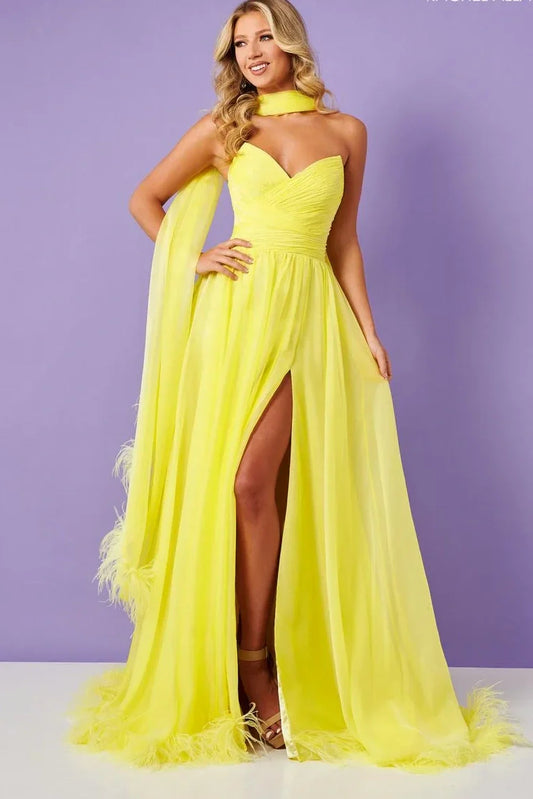 Chiffon A-Line Strapless Empire Party Prom Dress With Slit