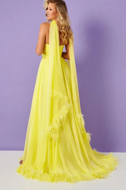 Chiffon A-Line Strapless Empire Party Prom Dress With Slit