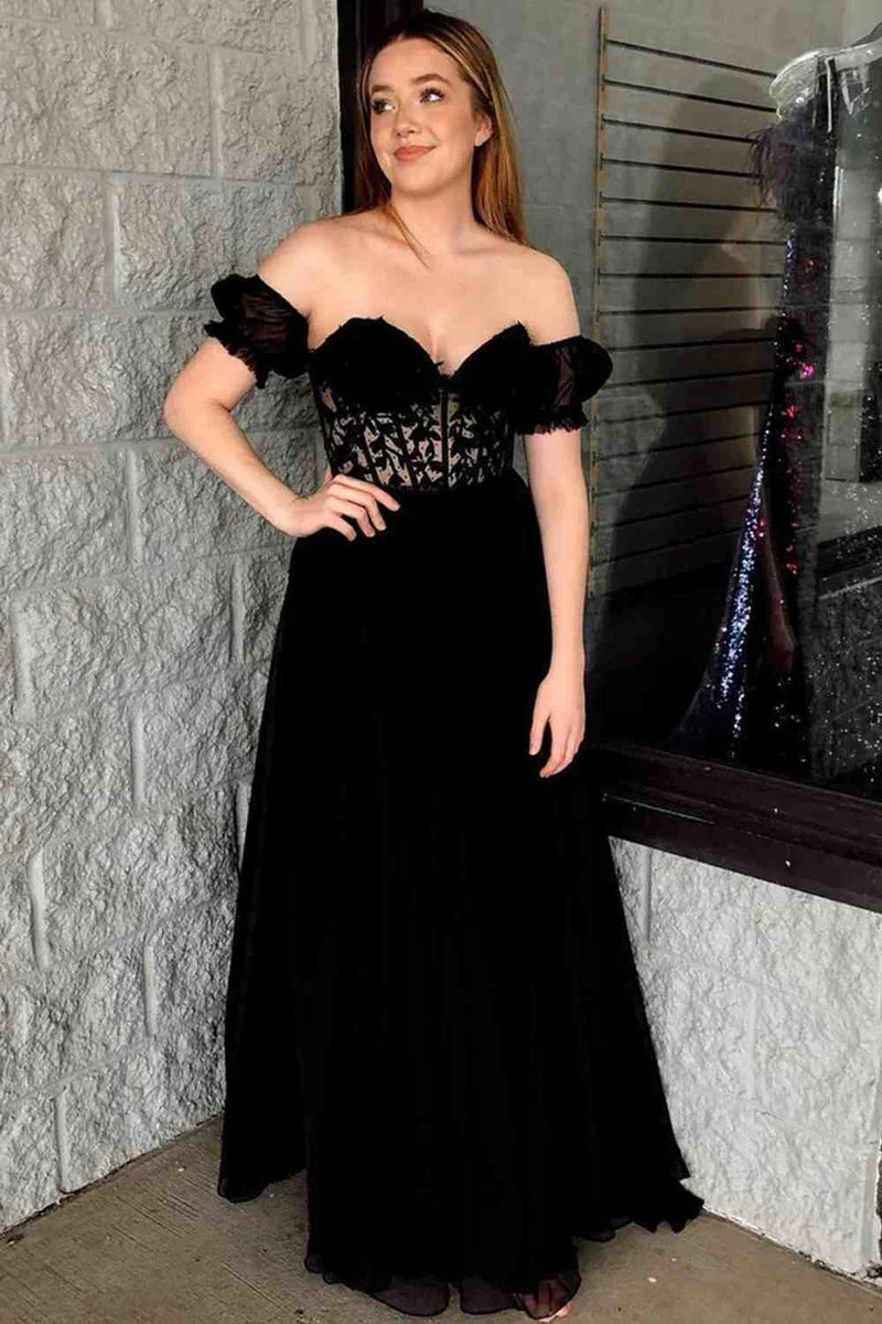 Chiffon A-Line Sweetheart Lace Appliques Lace Up Prom Dress