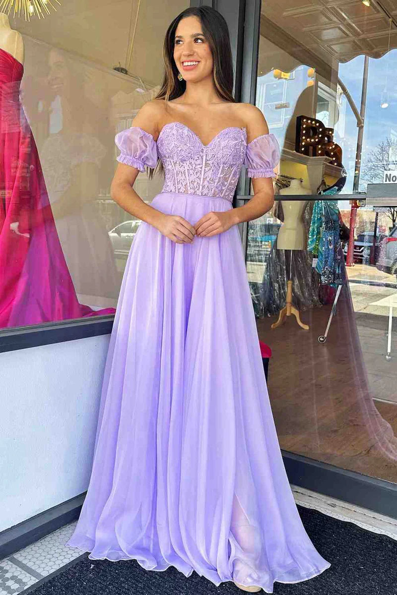 Chiffon A-Line Sweetheart Lace Appliques Lace Up Prom Dress