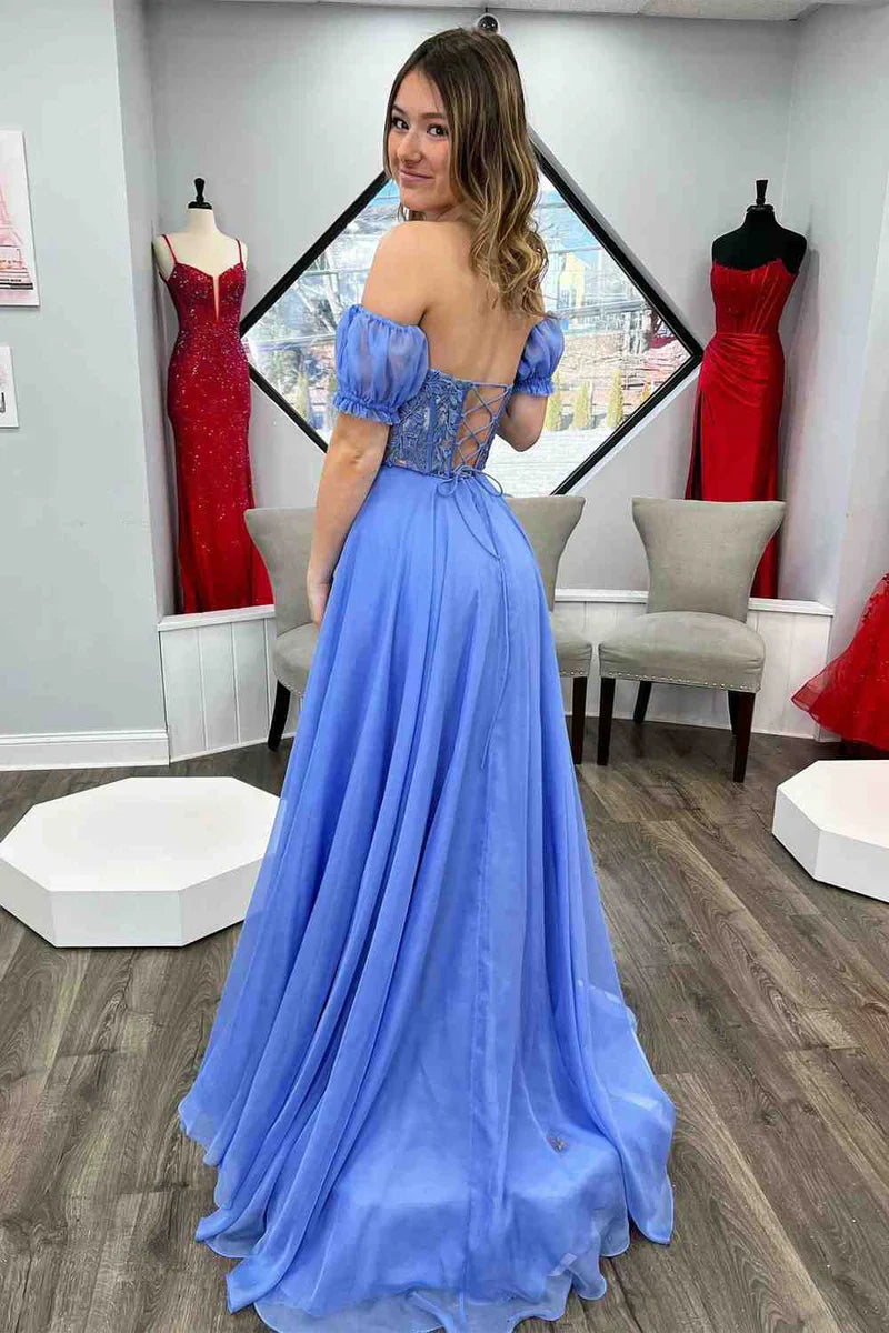 Chiffon A-Line Sweetheart Lace Appliques Lace Up Prom Dress