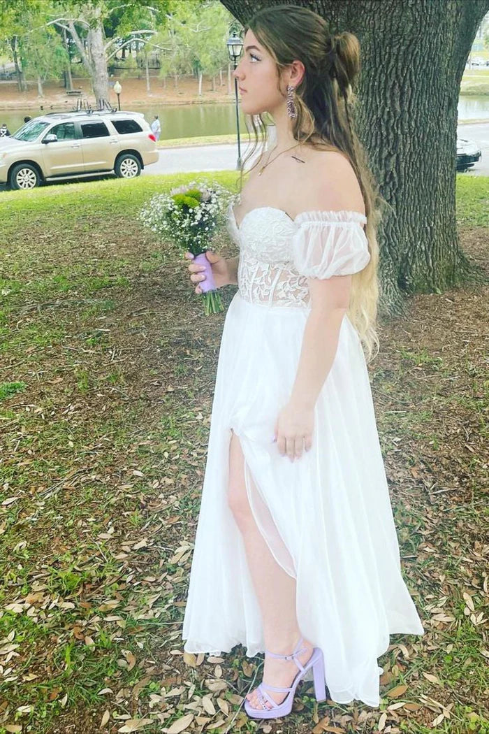 Chiffon A-Line Sweetheart Lace Appliques Lace Up Prom Dress