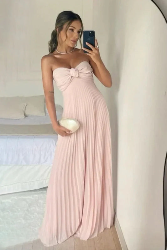 Chiffon A-Line Sweetheart Strapless Long Party Prom Dress