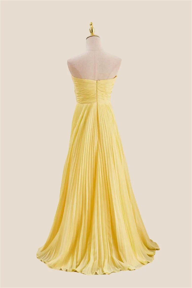 Chiffon A-Line Sweetheart Strapless Long Prom Dress
