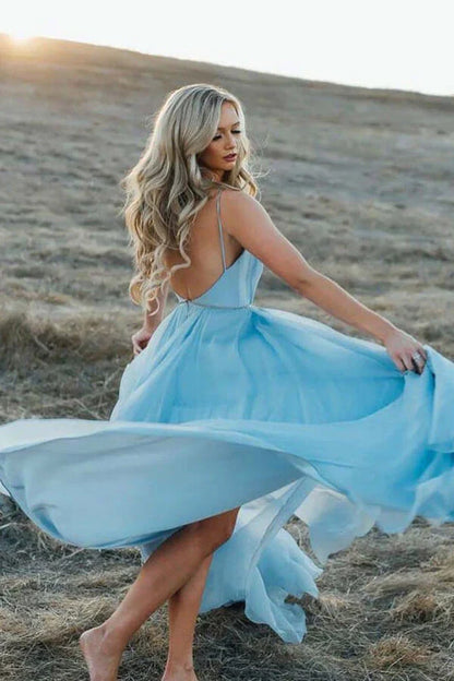 Chiffon A-Line V-Neck Sleeveless Summer Wedding Dress