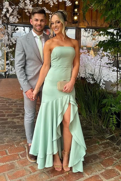 Chiffon Strapless Empire Party Prom Dress With Ruffle Slit
