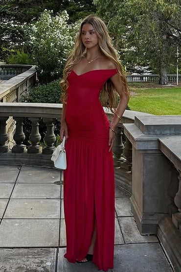 Chiffon V-Neck Off-Shoulder A-Line Party Prom Dress