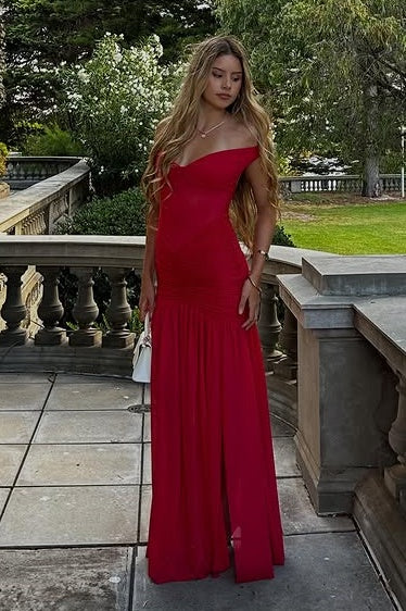 Chiffon V-Neck Off-Shoulder A-Line Party Prom Dress