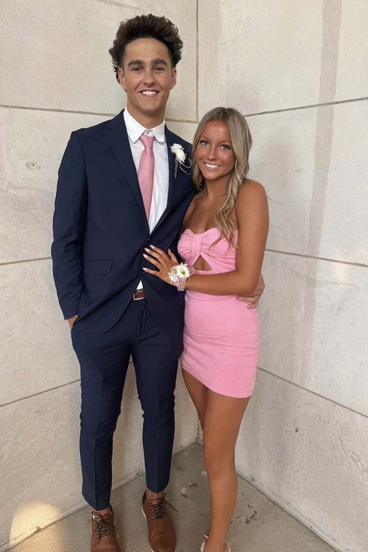 Cute Bodycon Satin Strapless Short Homecoming Dress