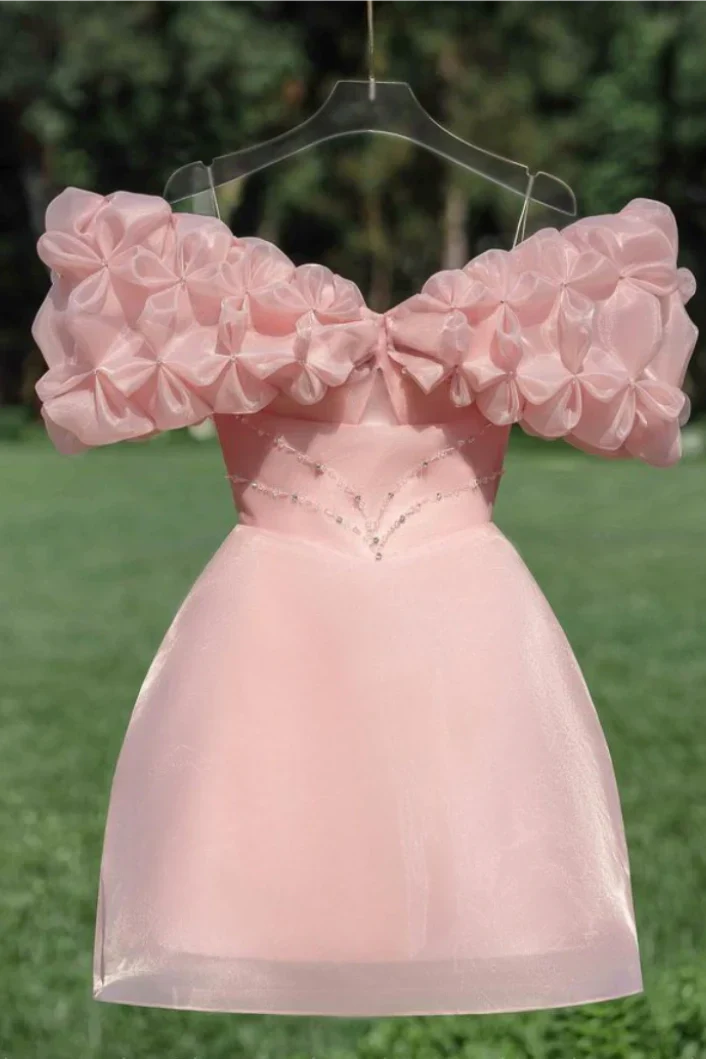 Cute Bow Off-Shoulder A-Line Empire Beaded Homecoming Dress