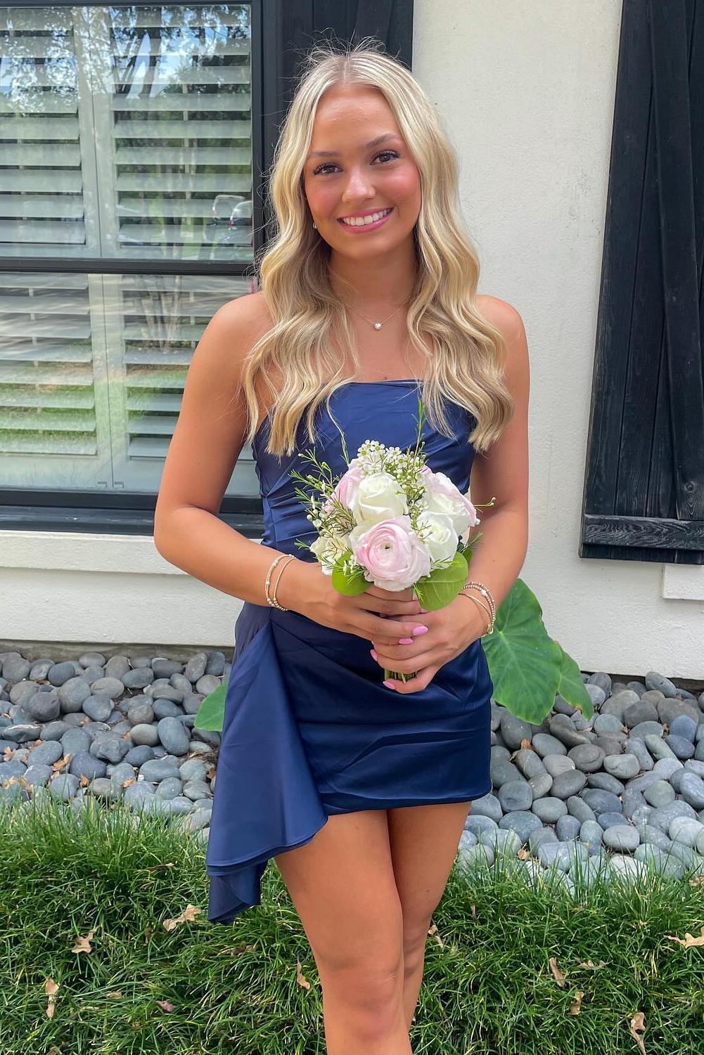 Cute Satin A-Line Strapless Empire Homecoming Dress