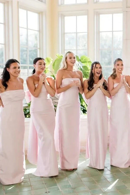 Cute Satin Strapless Pink Bridesmaid Dress With Bow