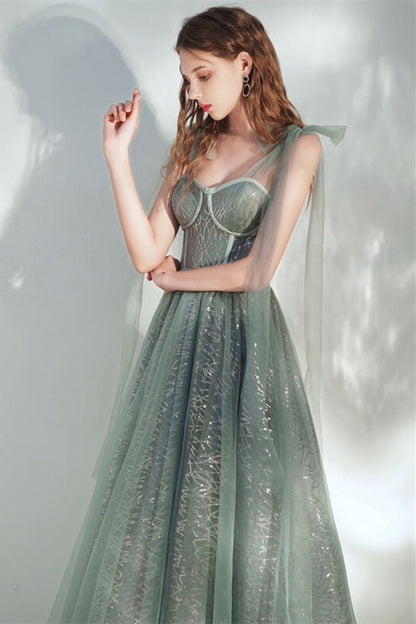 Sweetheart Straps Tulle A-Line Empire Sparkly Prom Dress