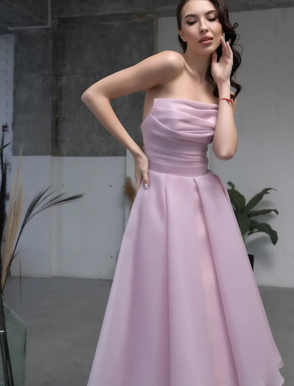 Romantic Pink A Line Puff Organza Prom Dress Party Birthday Dress SH3677