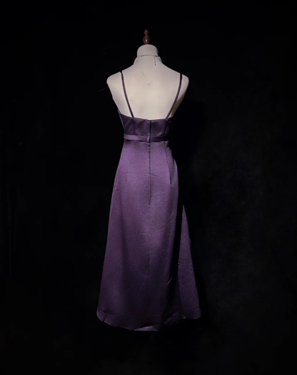 Fashion Spaghetti Straps Purple Satin Beaded A Line Short Birthday Outfits Homecoming Dress D1993