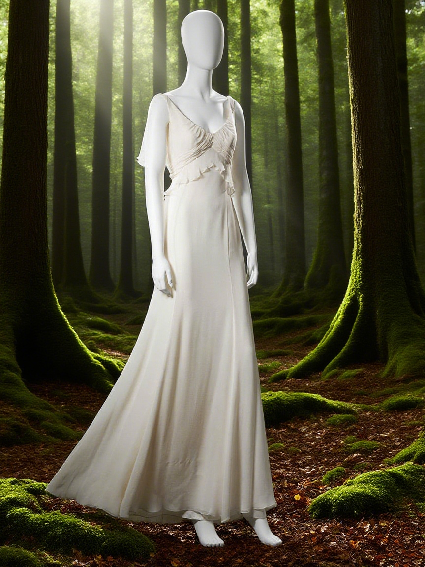 Elegant Ivory Straps A-Line Chiffon Vintage Long Party Dress Evening Gown  D860