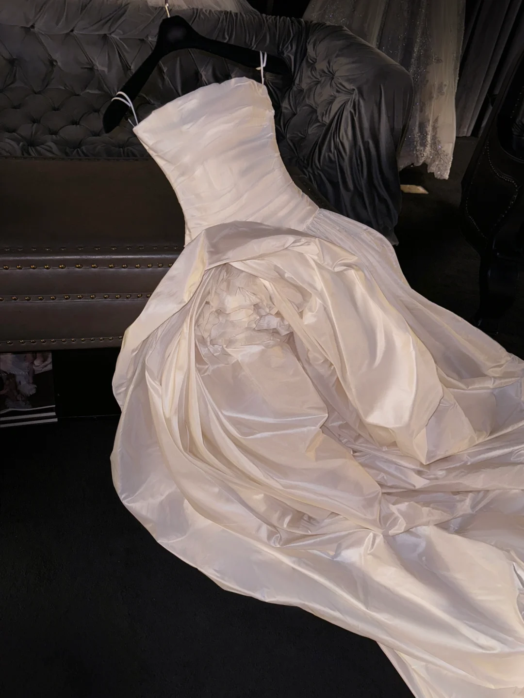 Elegant A Line Strapless Flower Ivory Satin Long Prom Dress Graduation Prom Dress SH2523