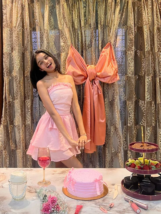 Cute A line Strapless Pink Mini Short Formal 8th Grade Homecoming Dresses Summer Middle School Hoco Dress Homecoming Outfits Birthday Outfit DH1020