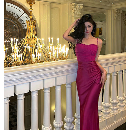 Elegant Mermaid Spaghetti Straps Hot Pink Long Prom Dresses Party Dress Summer 22th Birthday Outfits 18th Birthday Dresses DH1046