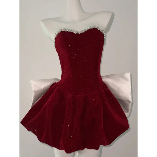 Cute Ball Gown Sweetheart Burgundy Velvet Mini Short Formal 8th Grade Homecoming Dresses Summer Middle School Hoco Dress Homecoming Outfits DH1055