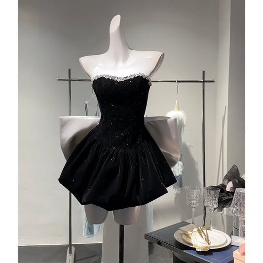 Cute Ball Gown Sweetheart Black Velvet Mini Short Formal 8th Grade Homecoming Dresses Summer Middle School Hoco Dress Homecoming Outfits DH1059