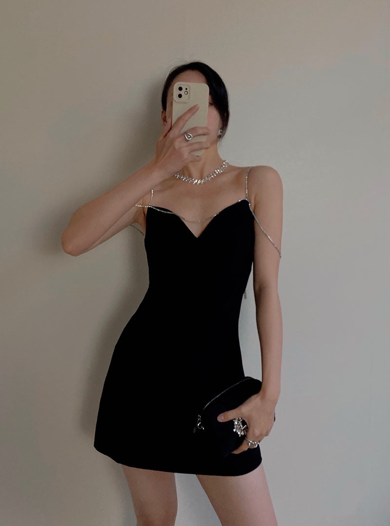 Sexy Sheath Spaghetti Straps Little Black Dress Satin Mini Short Formal 8th Grade Homecoming Dresses Summer Middle School Hoco Dress Birthday Outfits DH1099