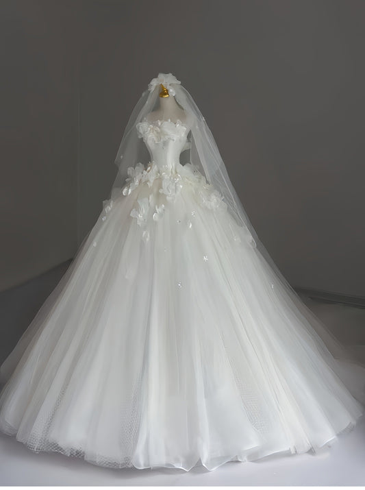 Pretty Wedding Dress Ball Gown Strapless White Long Tulle Wedding Dresses Bridal Gowns Brides Gown DH112