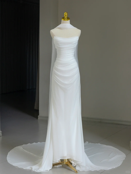 Modest Bridal Gown Sheath Off The Shoulder With Short Sleeves Tulle Wedding Dresses Elegant Brides Gowns DH1134