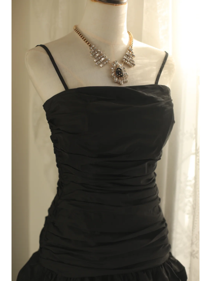 Retro A Line Spaghetti Straps Black Satin Mini Short Formal 8th Grade Homecoming Dresses Summer Middle School Hoco Dress 18th Birthday Outfits DH1304