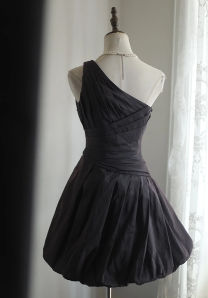 Retro Ball Gown One Shoulder Black Taffeta Mini Short Formal 8th Grade Homecoming Dresses Summer Middle School Hoco Dress 16th Birthday Outfits DH1308