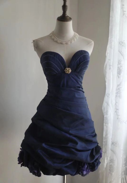 Retro Ball Gown Sweetheart Royal Blue Taffeta Mini Short Formal 8th Grade Homecoming Dresses Summer Middle School Hoco Dress 16th Birthday Outfits DH1313