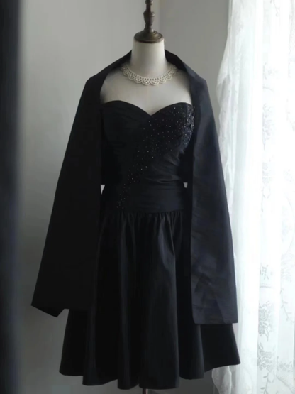 Retro A line Sweetheart Black Taffeta Mini Short Formal 8th Grade Homecoming Dresses Summer Middle School Hoco Dress 16th Birthday Outfits DH1314