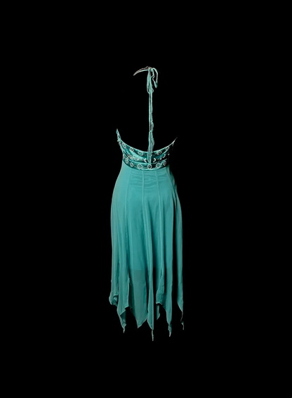 Vintage A line Halter Blue Chiffon Formal 7th Grade Homecoming Dresses Middle School Short Prom Dress Hoco Outfits DH1324