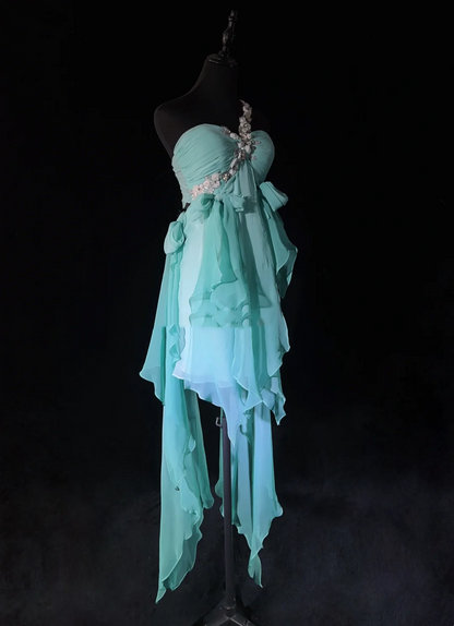 Cute A Line One Shoulder Light Blue Chiffon Layers Formal 7th Grade Homecoming Dresses Middle School Short Prom Dress Cocktail Birthday Outfits DH1435
