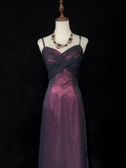 Elegant A line Spaghetti Straps Grape Tulle Long Prom Dresses Party Dress Summer 20th Birthday Outfits 18th Birthday Dresses DH1460