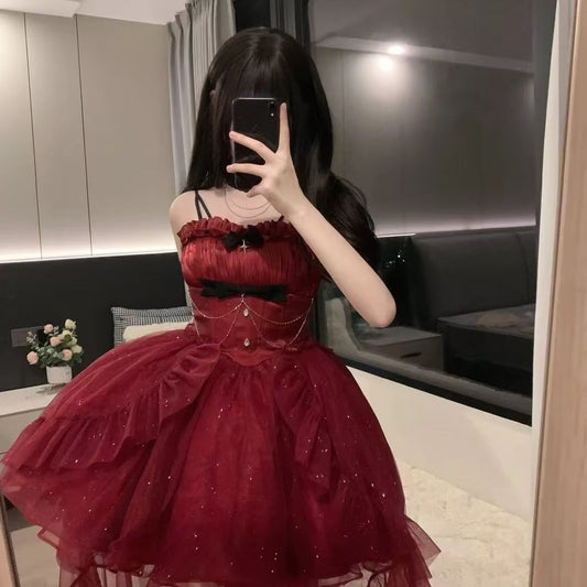 Goth Ball Gown Spaghetti Straps Burgundy Gotica Formal 8th Grade Homecoming Dresses Middle School Cocktail Dress Hoco Outfits Lolita Dress DH1623