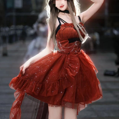 Goth Ball Gown Spaghetti Straps Burgundy Gotica Formal 8th Grade Homecoming Dresses Middle School Cocktail Dress Hoco Outfits Lolita Dress DH1623