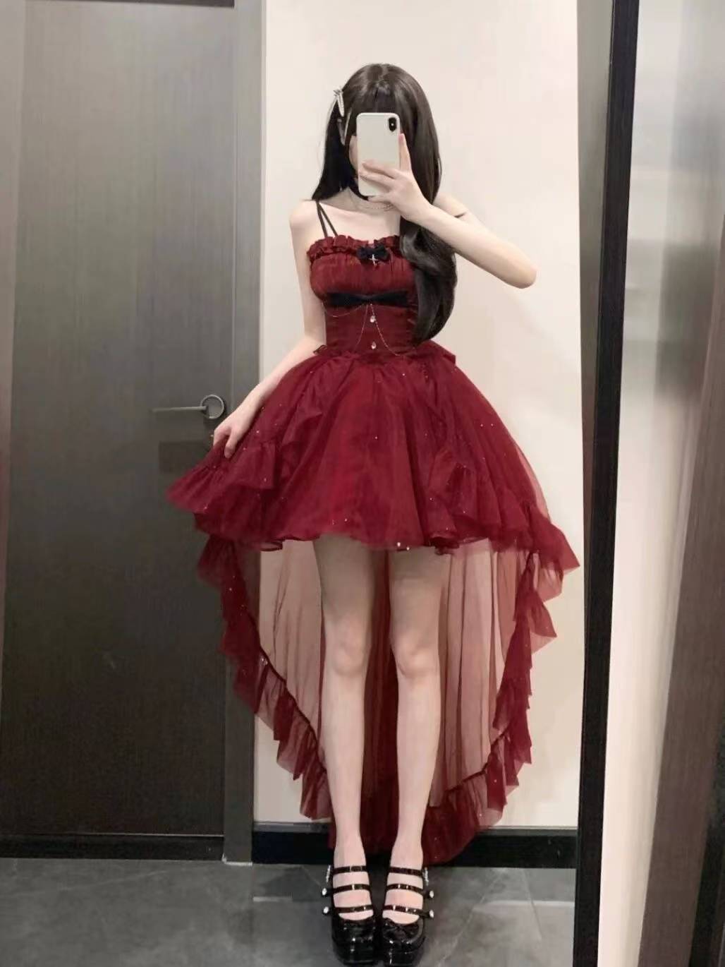 Goth Ball Gown Spaghetti Straps Burgundy Short Mini Formal 8th Grade Homecoming Dresses Middle School Lolita Dress Birthday Outfits Lolita Dress DH1623