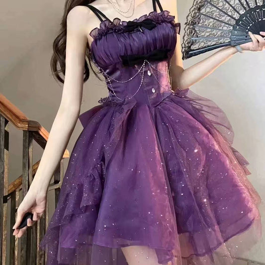Gothic Ball Gown Spaghetti Straps Grape Short Mini Formal 8th Grade Homecoming Dresses Middle School Cocktail Dress Hoco Outfits Lolita Dress DH1641