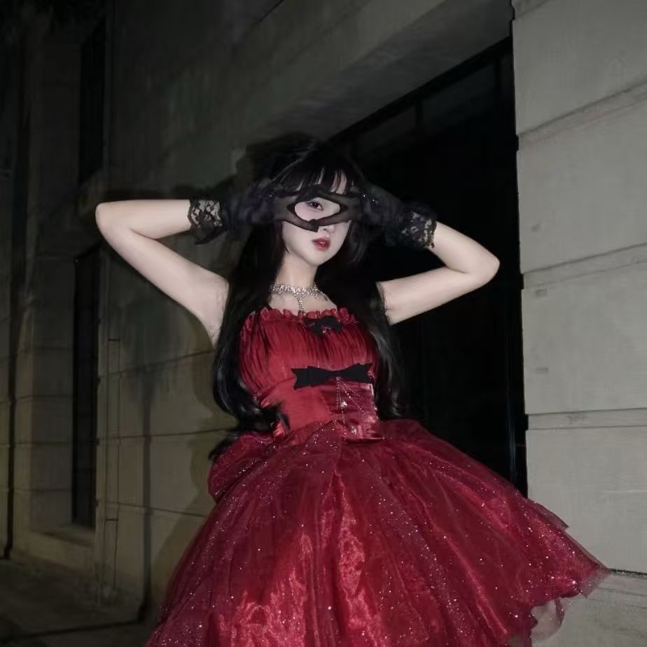 Goth Ball Gown Spaghetti Straps Burgundy Short Mini Formal 8th Grade Homecoming Dresses Middle School Lolita Dress Birthday Outfits Lolita Outfit DH1639