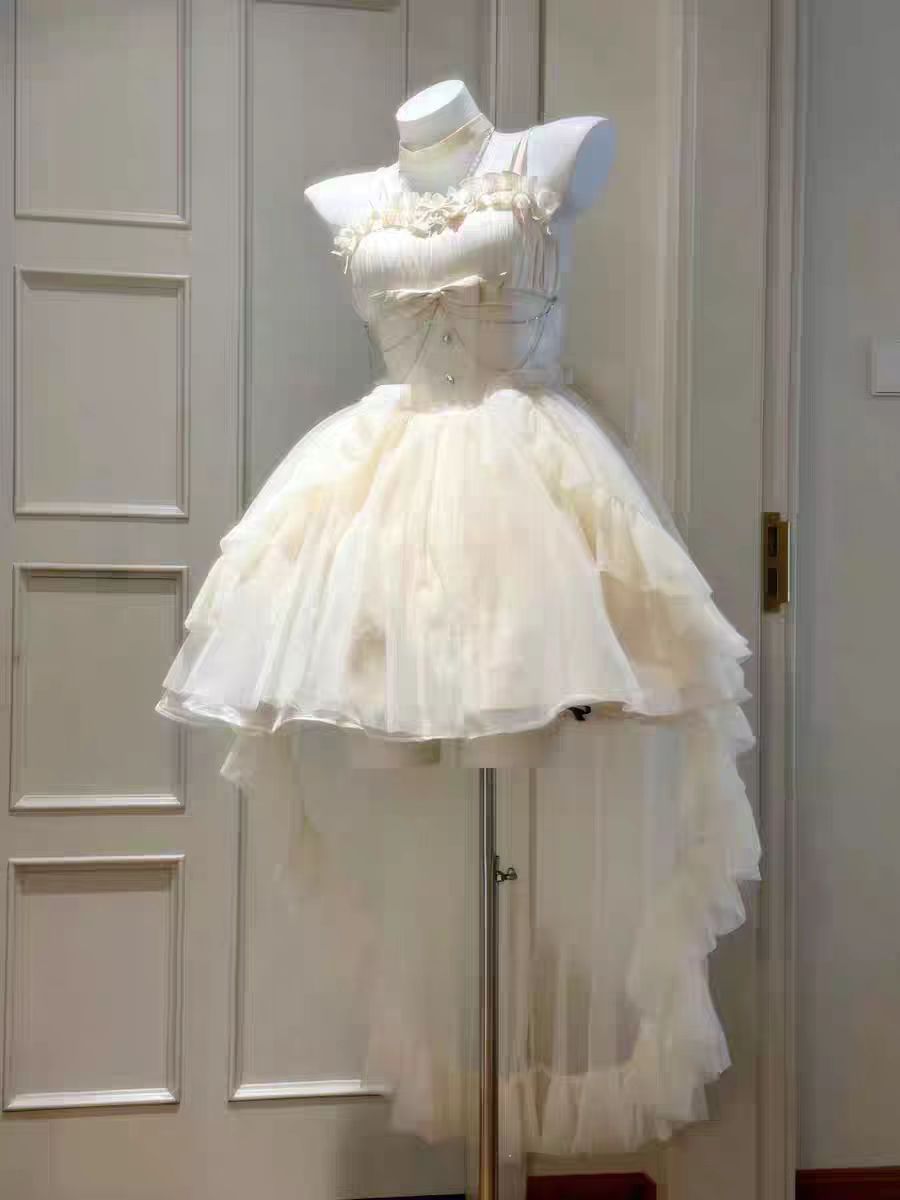 Cute Ball Gown Spaghetti Straps Ivory Formal 8th Grade Homecoming Dresses Middle School Lolita Dress Birthday Dress Lolita Outfits DH1646