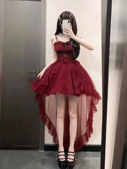 Goth Ball Gown Spaghetti Straps Burgundy Short Mini Corset Back Formal 8th Grade Homecoming Dresses Middle School Lolita Dress 18th Birthday Outfits Lolita Outfit DH1655