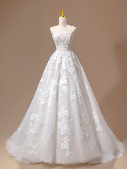 Princess Bridal Dress Ball Gown Sweetheart Lace White Wedding Dress With Appliques Wedding Dresses Modest Wedding Gowns DH1762