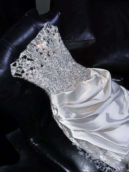 Luxury Mermaid Sweetheart White Satin Wedding Dress Modest Wedding Dresses Princess Wedding Gowns DH1773