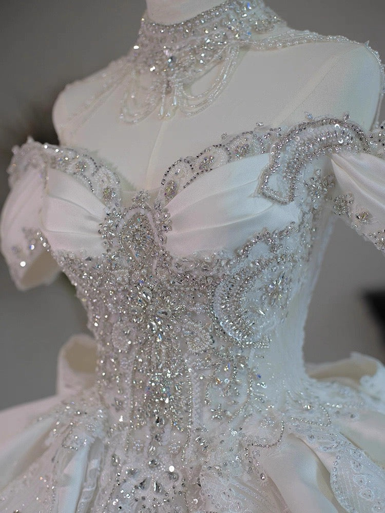 Princess Bridal Dress Ball Gown Off The Shoulder White Wedding Dress Ruffles Lace Wedding Dresses Modest Wedding Gowns DH1774