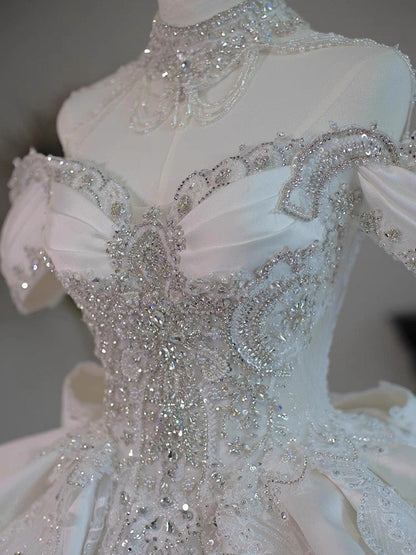 Princess Bridal Dress Ball Gown Off The Shoulder White Wedding Dress Ruffles Lace Wedding Dresses Modest Wedding Gowns DH1774